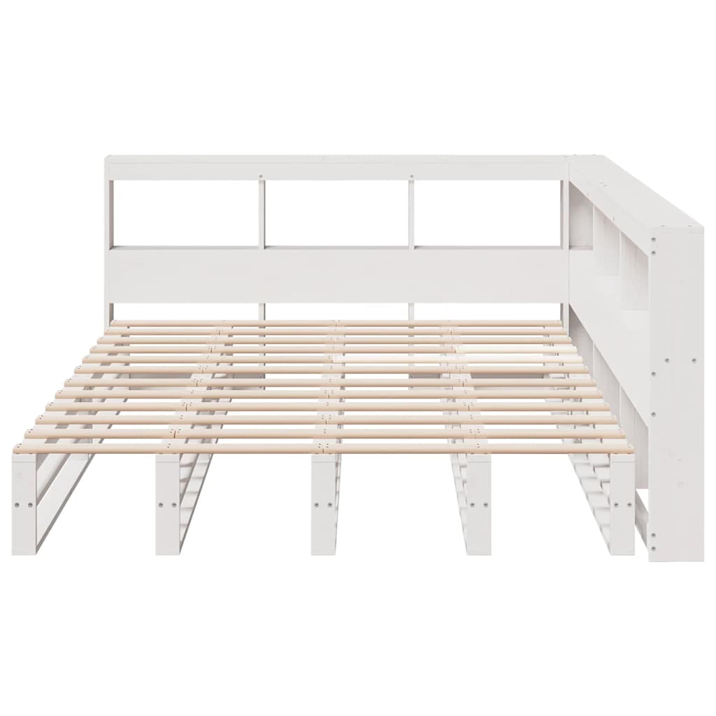 Lit bibliothèque sans matelas blanc 160x200 cm bois pin massif - XIOS