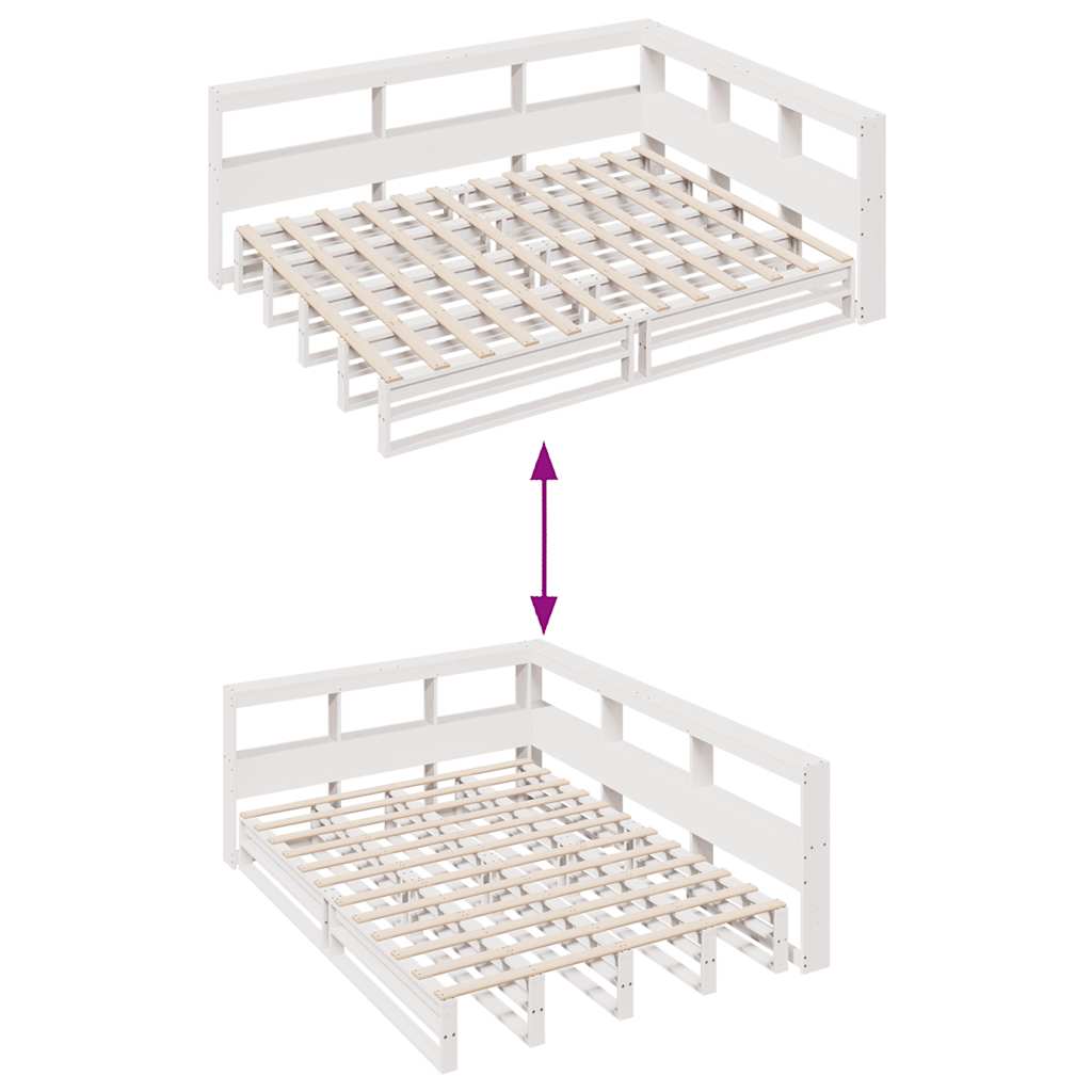 Lit bibliothèque sans matelas blanc 160x200 cm bois pin massif - XIOS