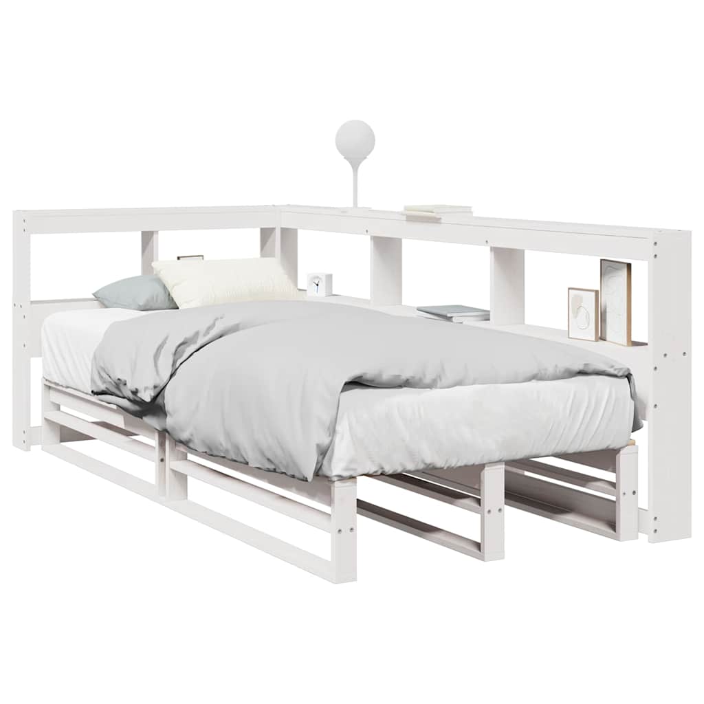 Lit bibliothèque sans matelas blanc 100x200 cm bois pin massif - XIOS