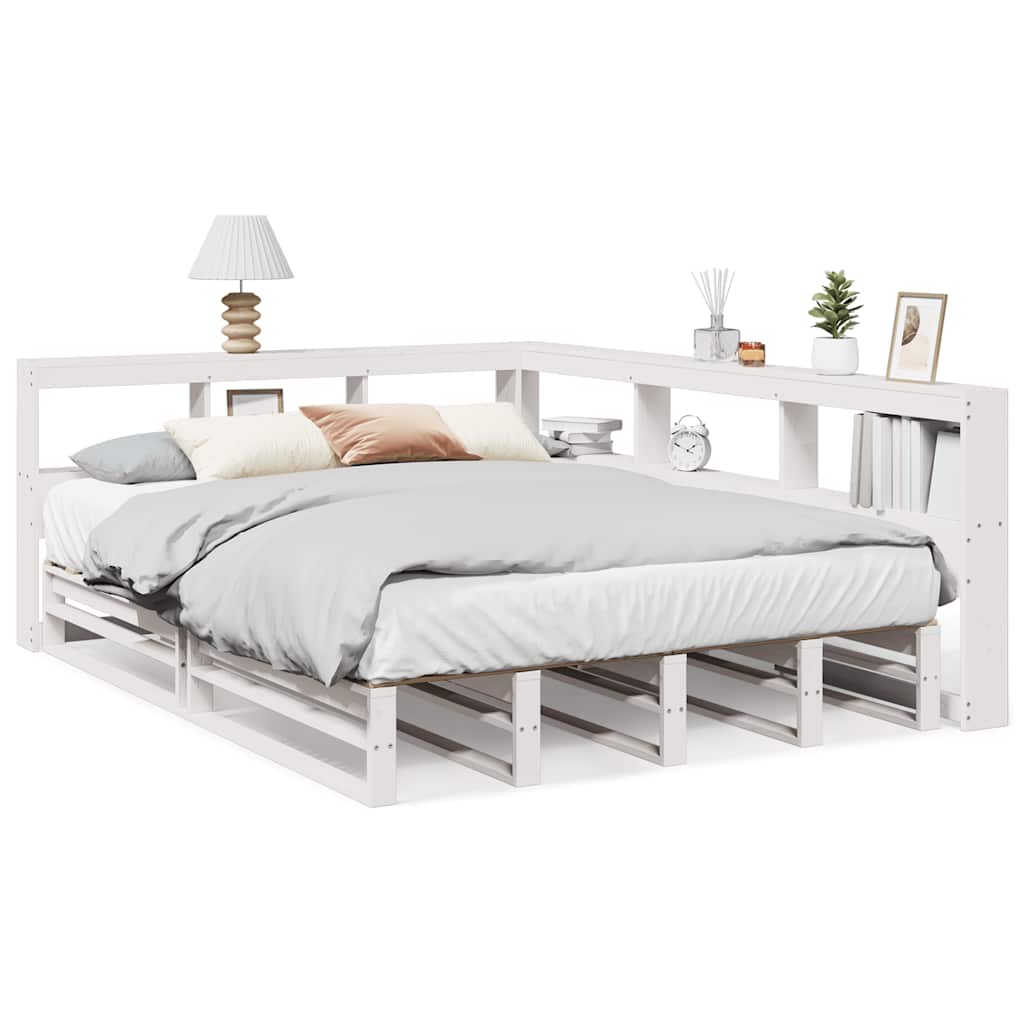 Lit bibliothèque sans matelas blanc 140x190 cm bois pin massif - XIOS