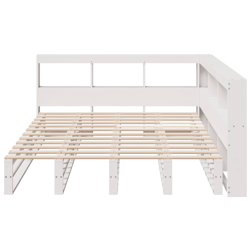 Lit bibliothèque sans matelas blanc 140x190 cm bois pin massif - XIOS