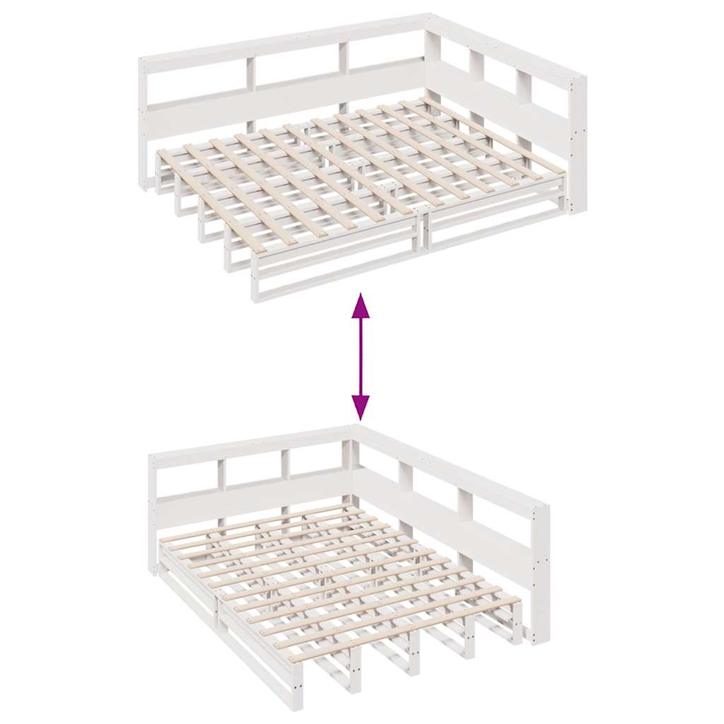 Lit bibliothèque sans matelas blanc 140x190 cm bois pin massif - XIOS