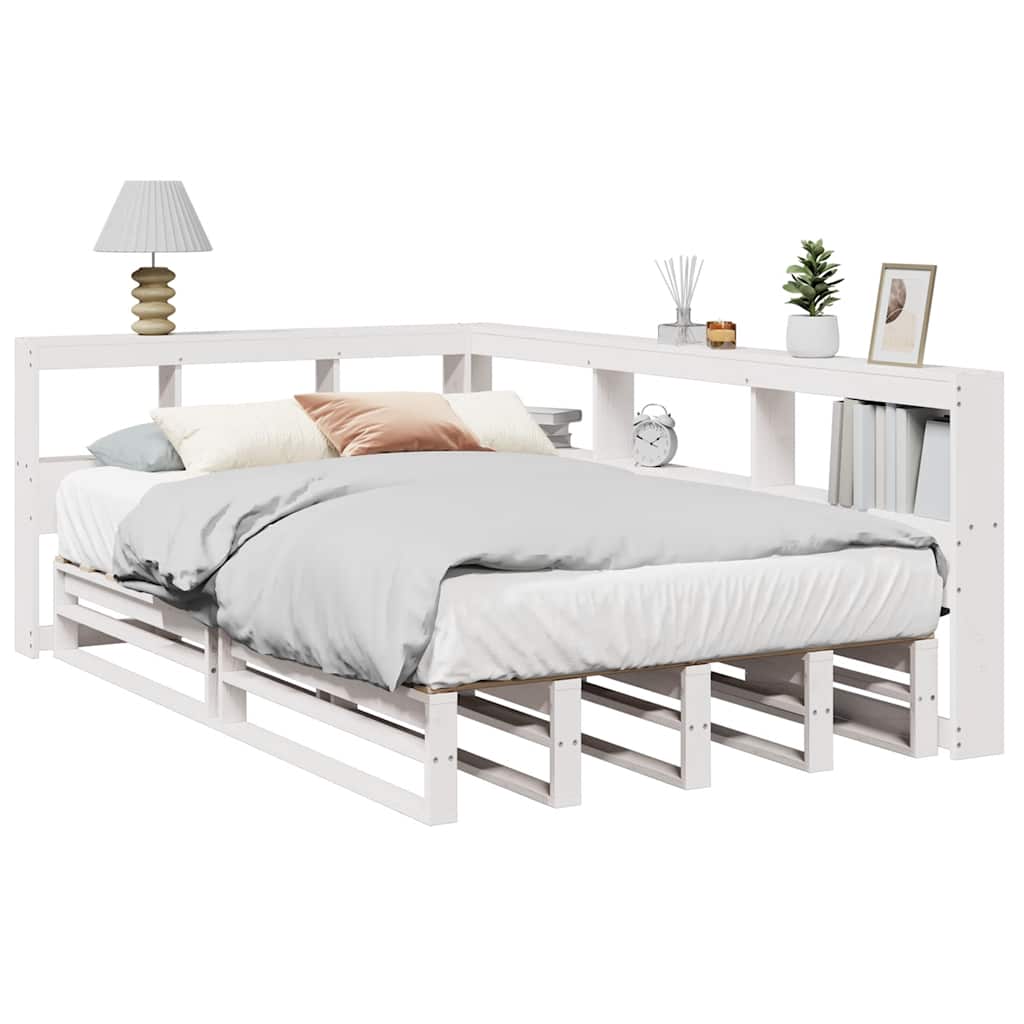 Lit bibliothèque sans matelas blanc 120x190 cm bois pin massif - XIOS