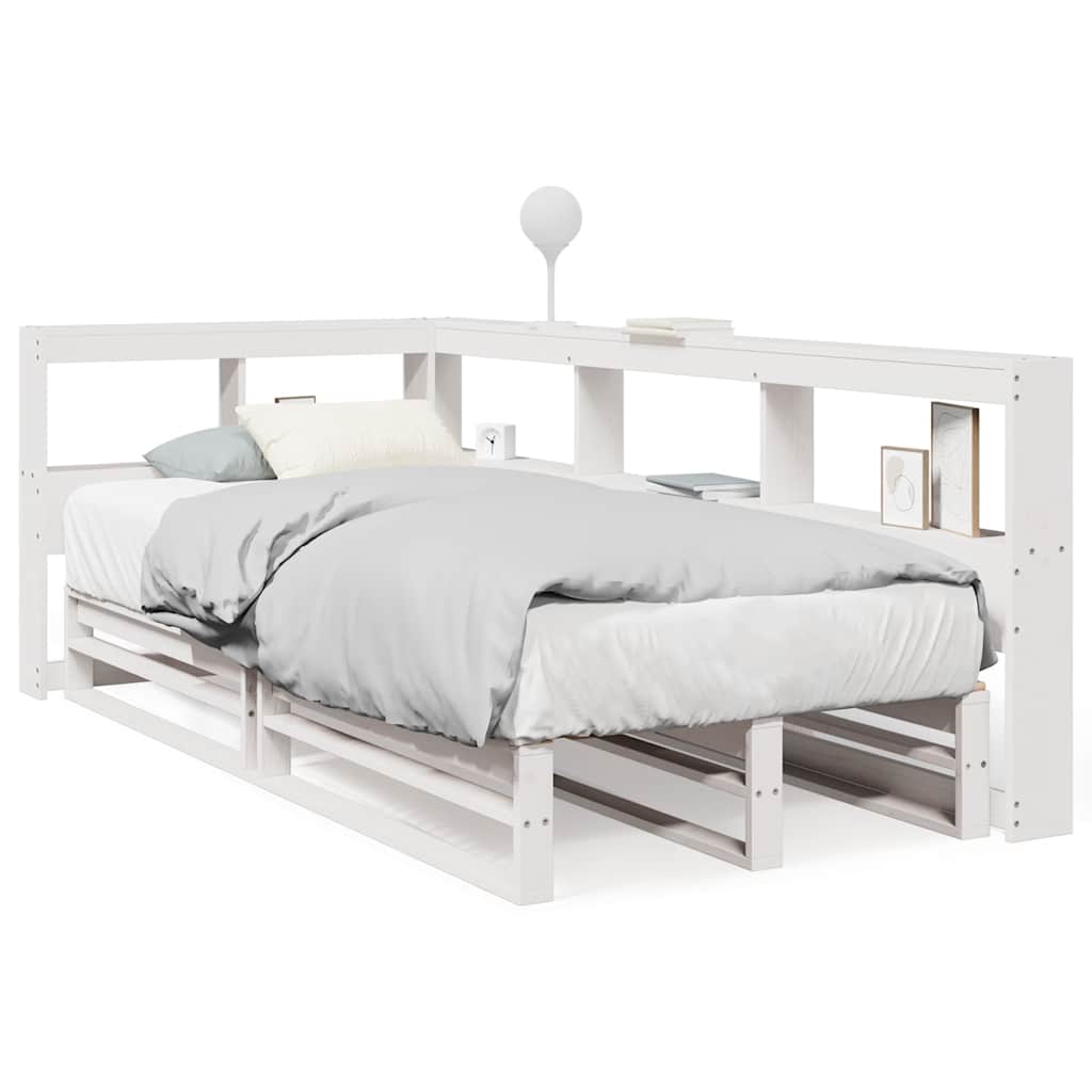 Lit bibliothèque sans matelas blanc 90x190cm bois de pin massif - XIOS