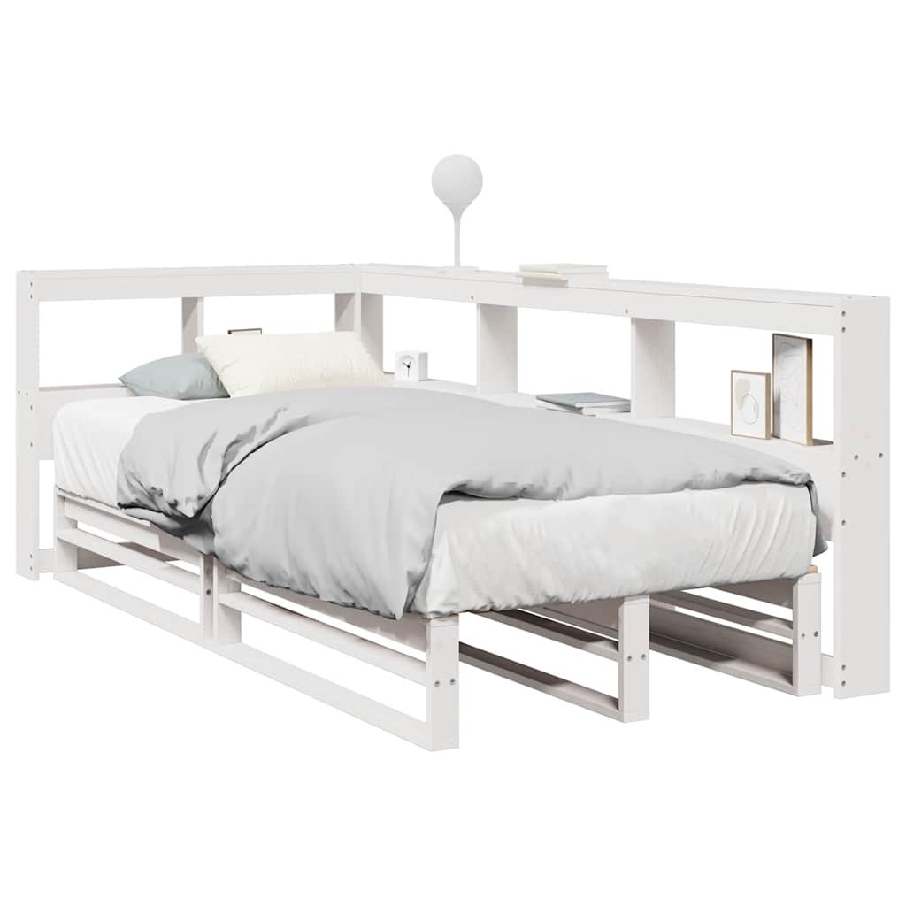 Lit bibliothèque sans matelas blanc 90x190cm bois de pin massif - XIOS