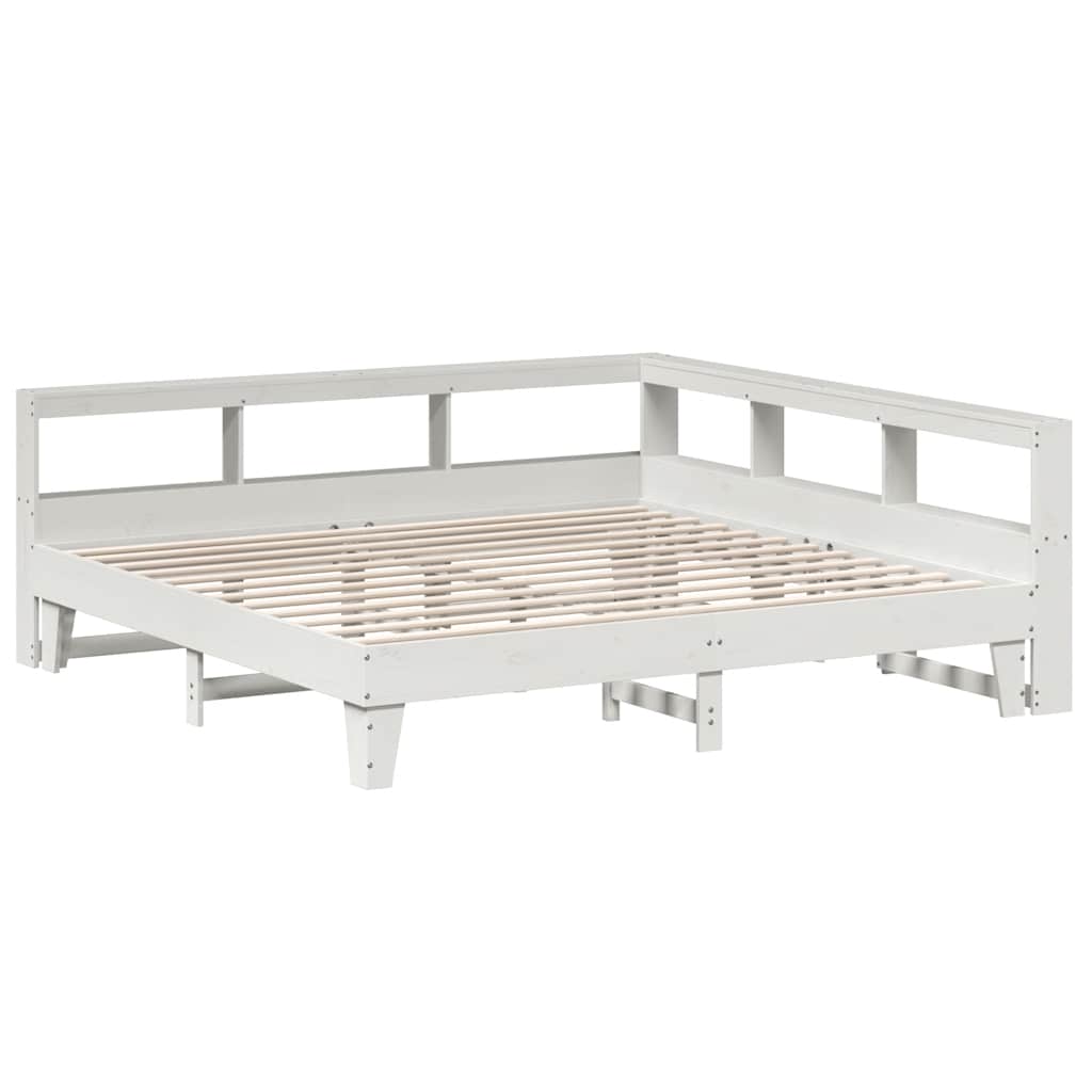 Lit bibliothèque sans matelas blanc 200x200 cm bois pin massif - XIOS