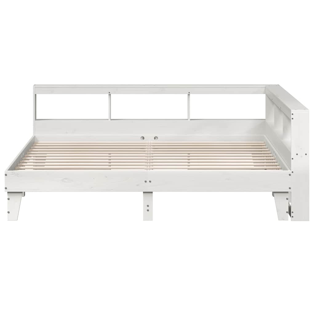 Lit bibliothèque sans matelas blanc 200x200 cm bois pin massif - XIOS
