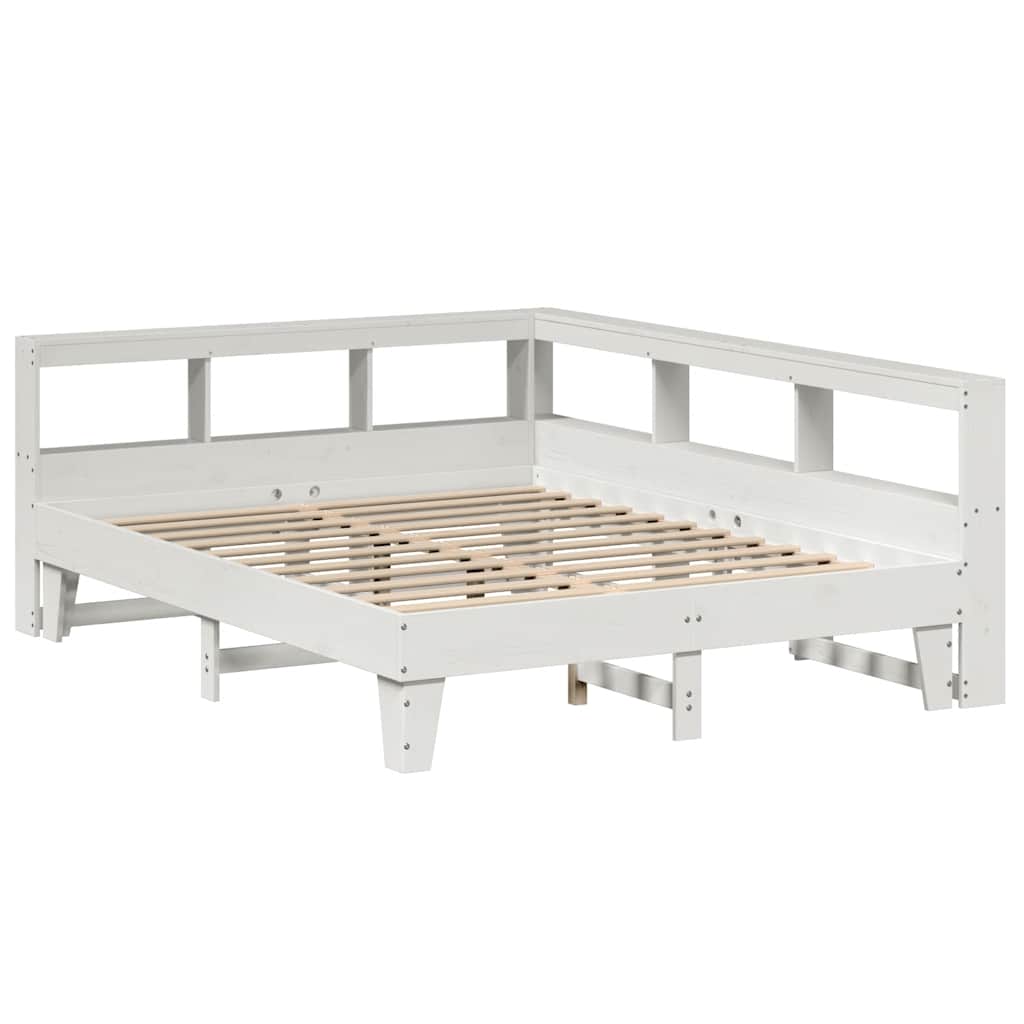 Lit bibliothèque sans matelas blanc 140x200 cm bois pin massif - XIOS