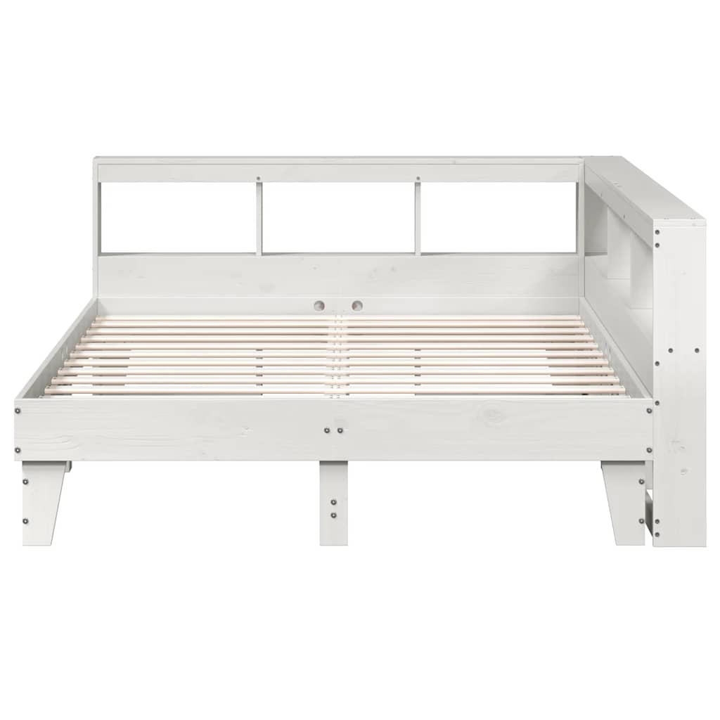 Lit bibliothèque sans matelas blanc 140x200 cm bois pin massif - XIOS