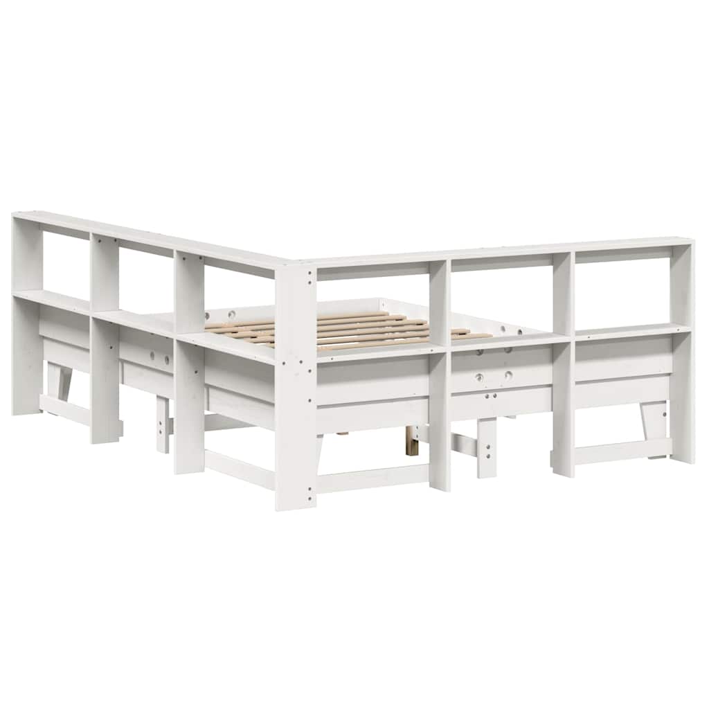 Lit bibliothèque sans matelas blanc 140x200 cm bois pin massif - XIOS