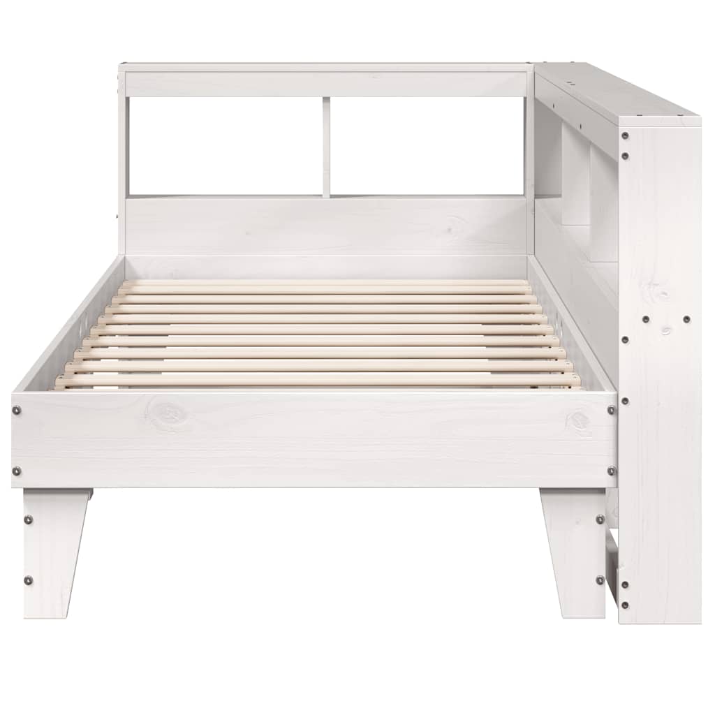 Lit bibliothèque sans matelas blanc 100x200 cm bois pin massif - XIOS