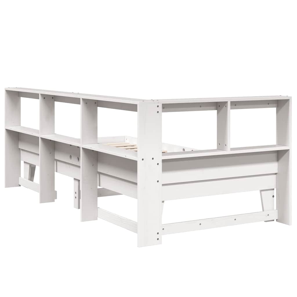 Lit bibliothèque sans matelas blanc 100x200 cm bois pin massif - XIOS