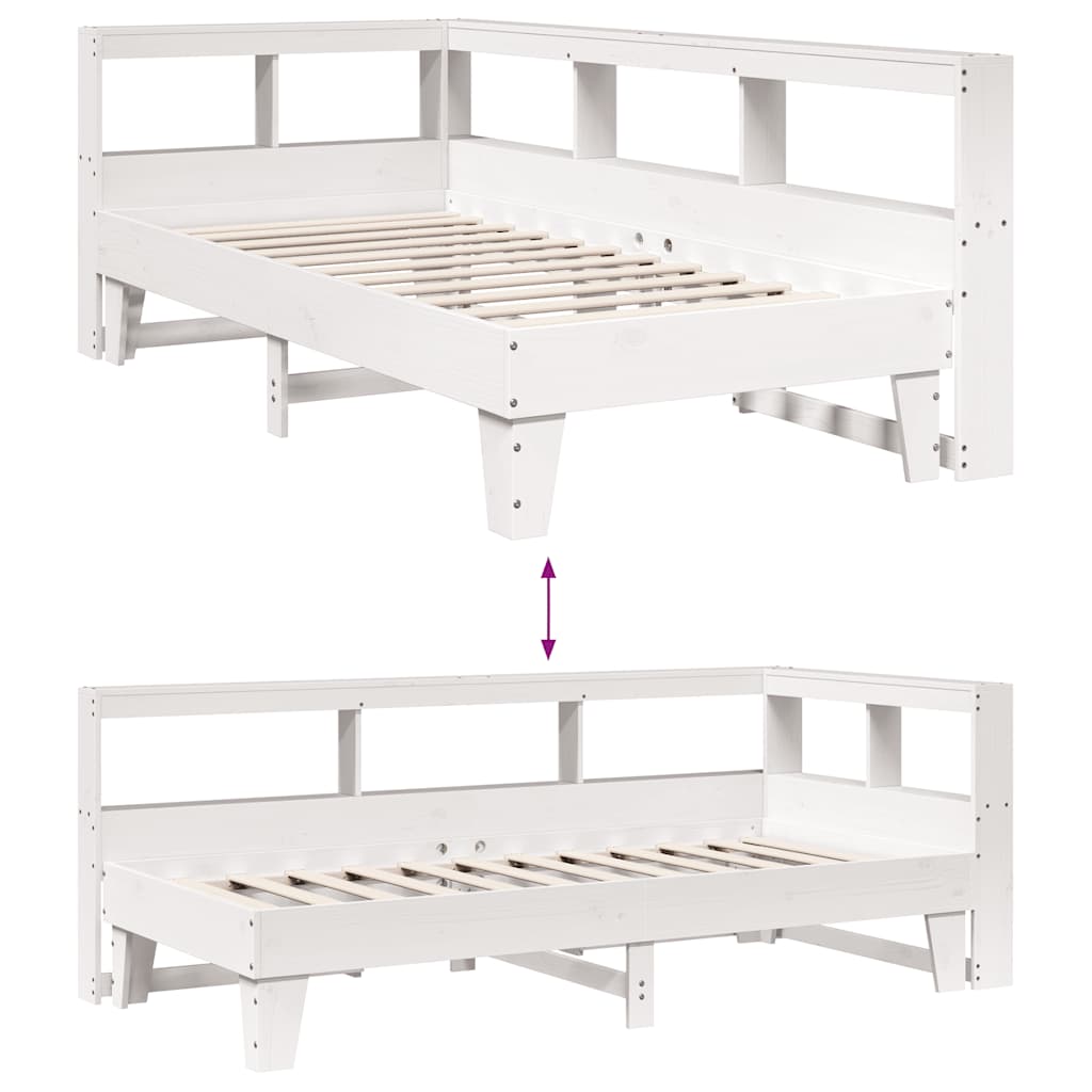 Lit bibliothèque sans matelas blanc 100x200 cm bois pin massif - XIOS