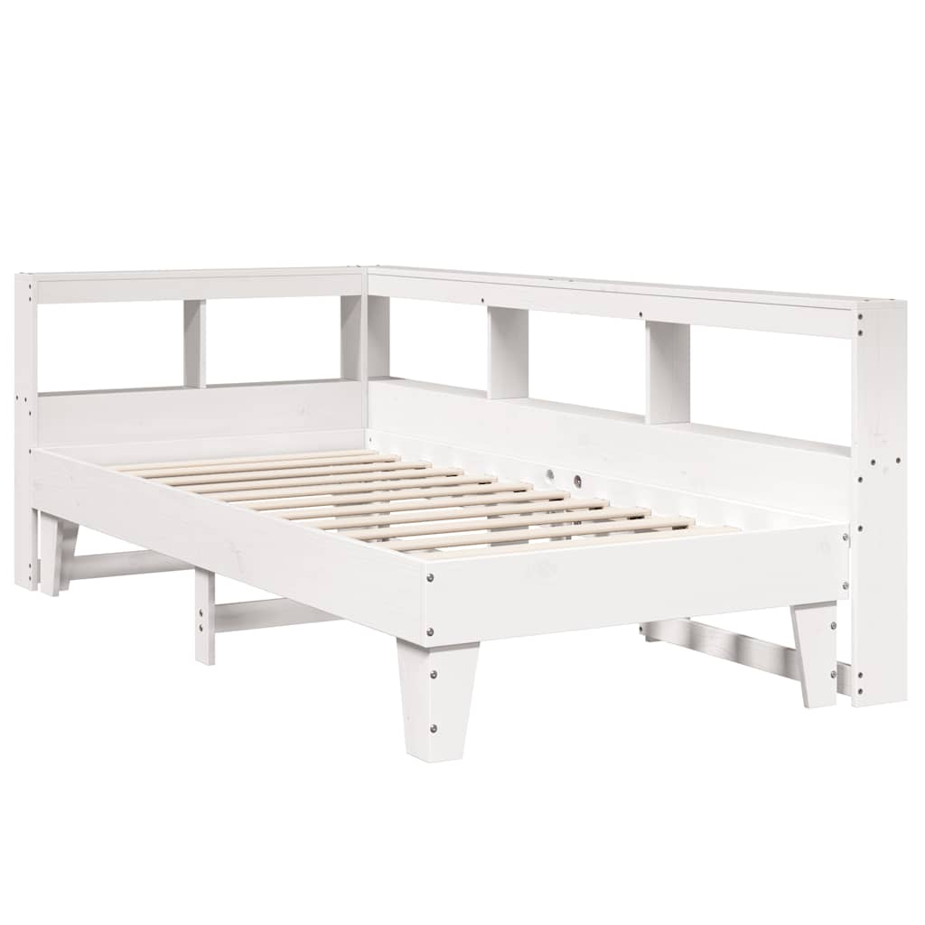 Lit bibliothèque sans matelas blanc 90x200cm bois de pin massif - XIOS