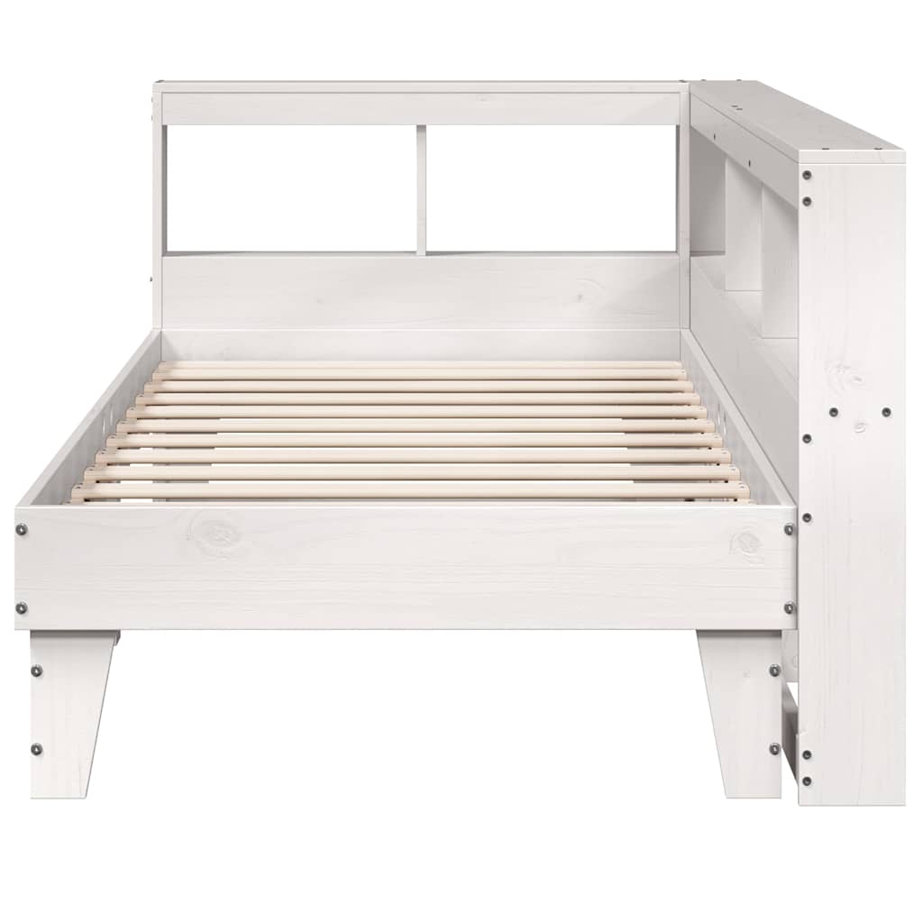 Lit bibliothèque sans matelas blanc 90x200cm bois de pin massif - XIOS