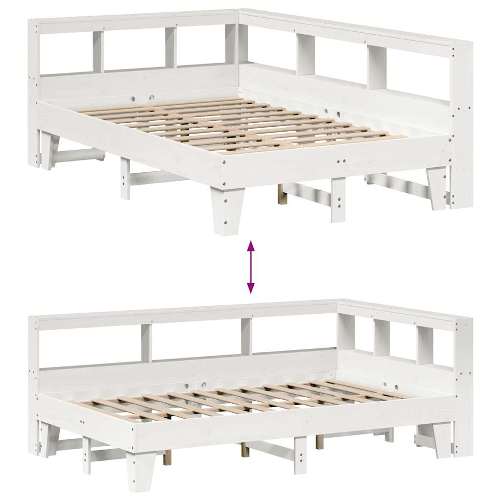 Lit bibliothèque sans matelas blanc 120x190 cm bois pin massif - XIOS