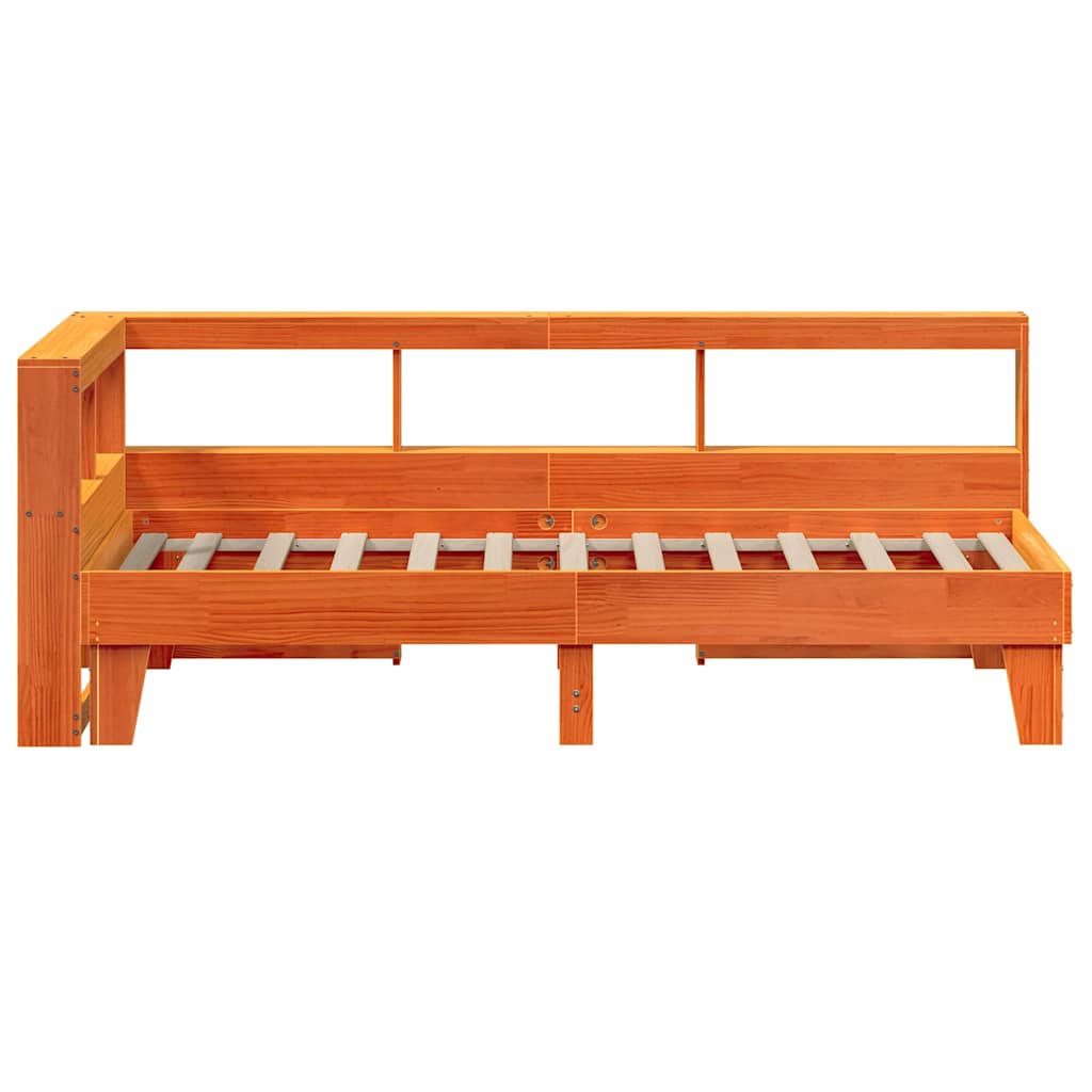 Lit bibliothèque sans matelas cire marron 75x190 cm pin massif - XIOS