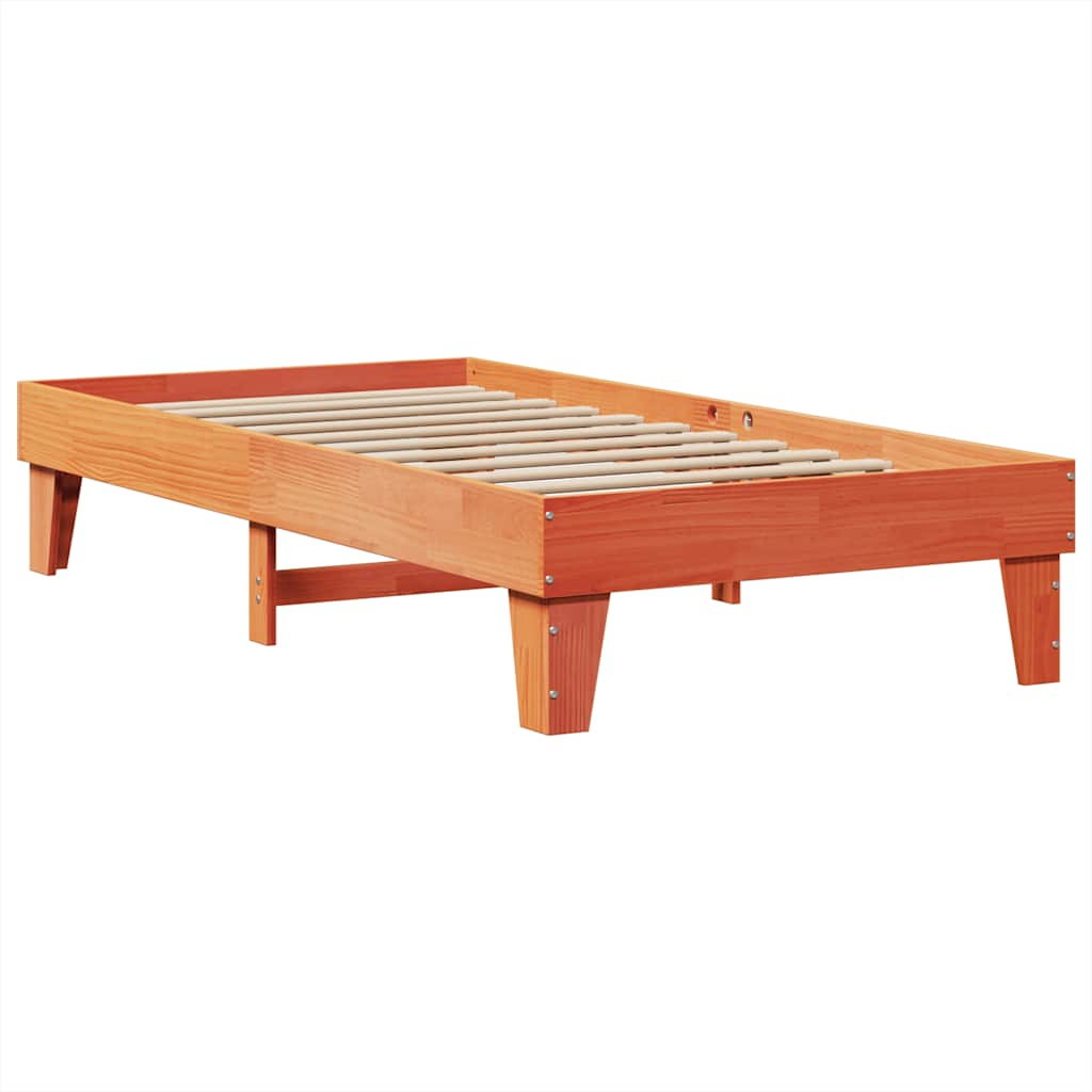 Lit bibliothèque sans matelas cire marron 75x190 cm pin massif - XIOS