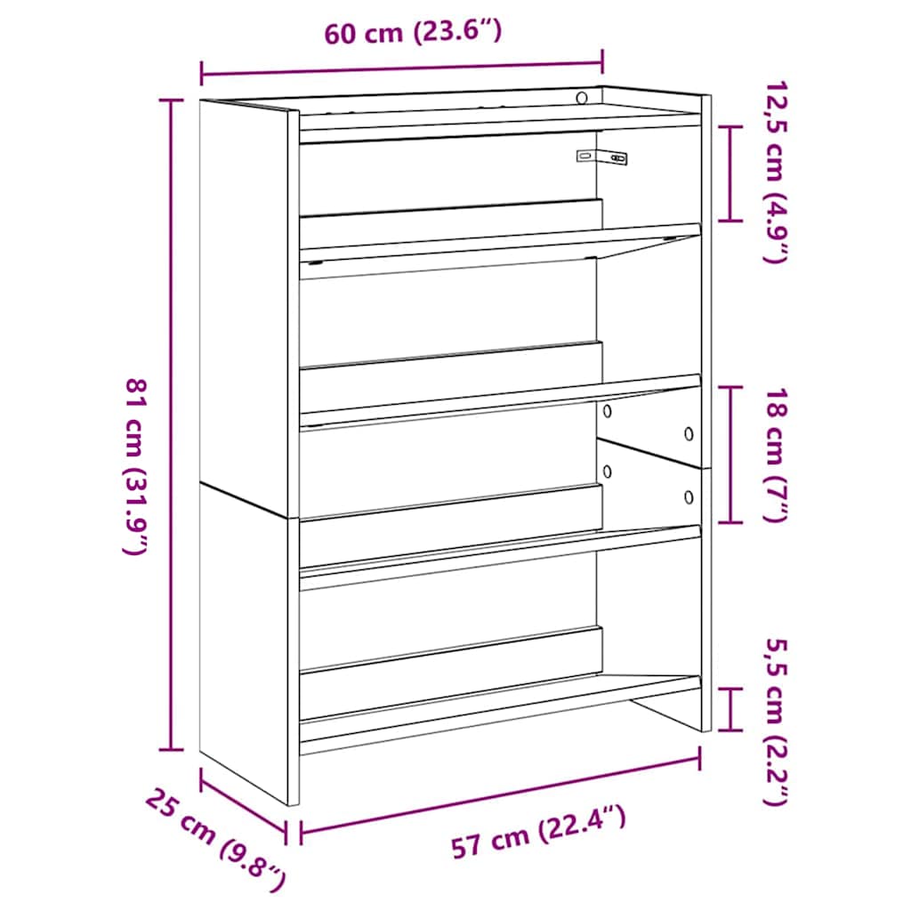 Étagère à chaussures sonoma gris 60x25x81 cm bois d'ingénierie - XIOS
