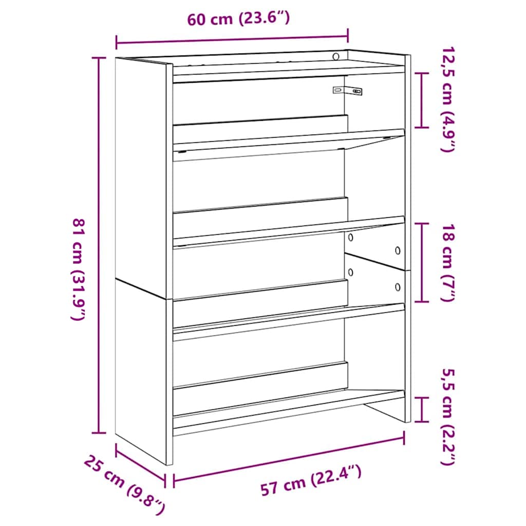 Étagère à chaussures vieux bois 60x25x81 cm bois d'ingénierie - XIOS