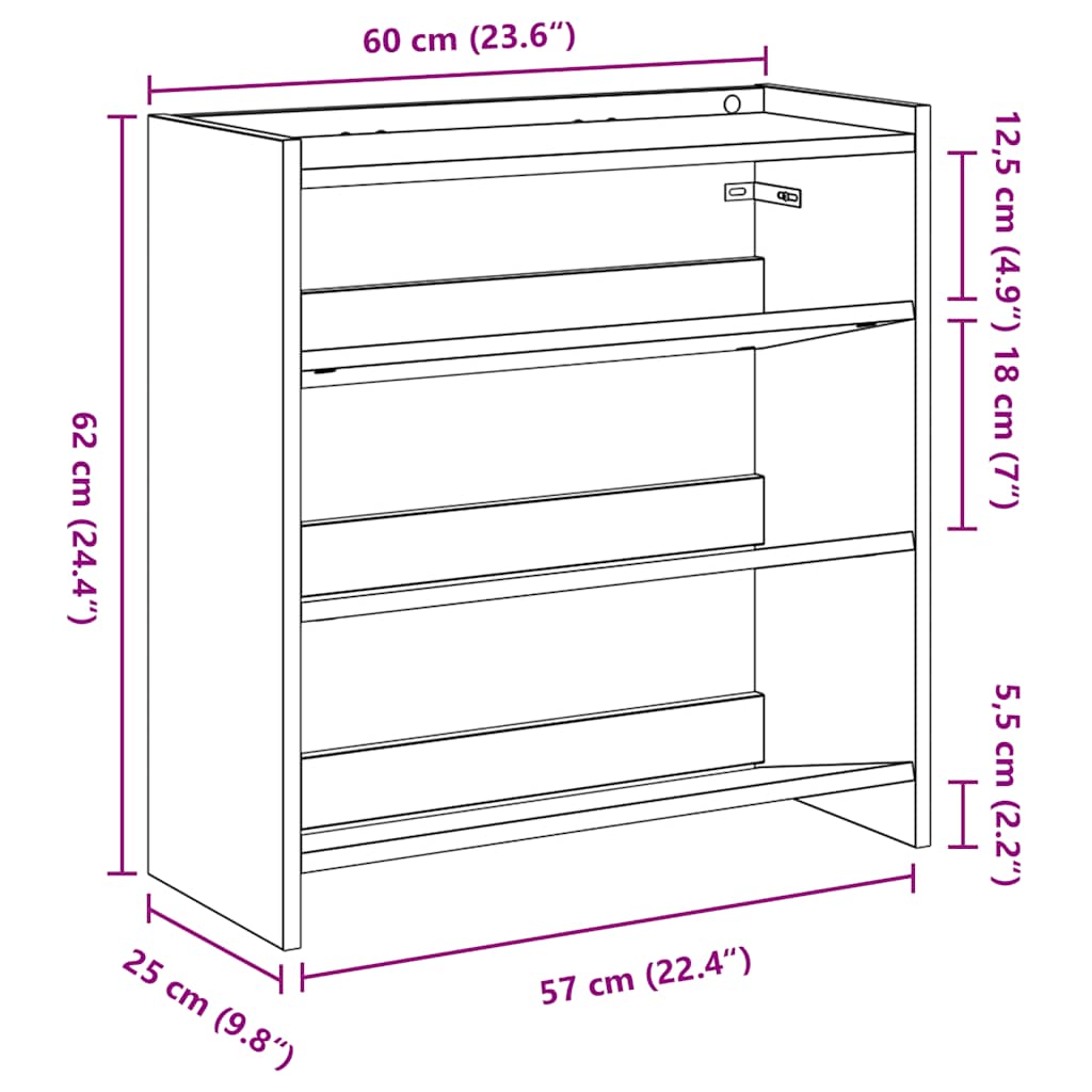 Étagère à chaussures chêne fumé 60x25x62 cm bois d'ingénierie - XIOS