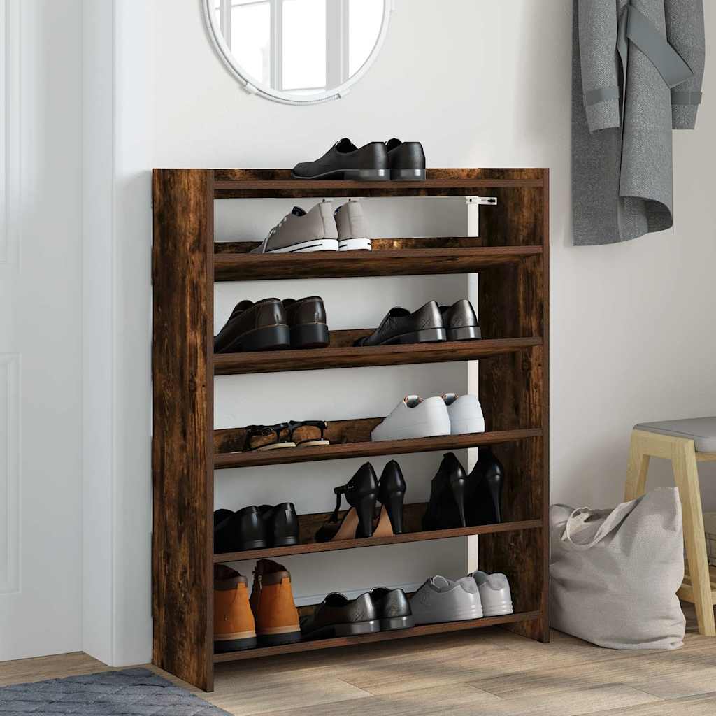 Étagère à chaussures chêne fumé 80x25x100 cm bois d'ingénierie - XIOS