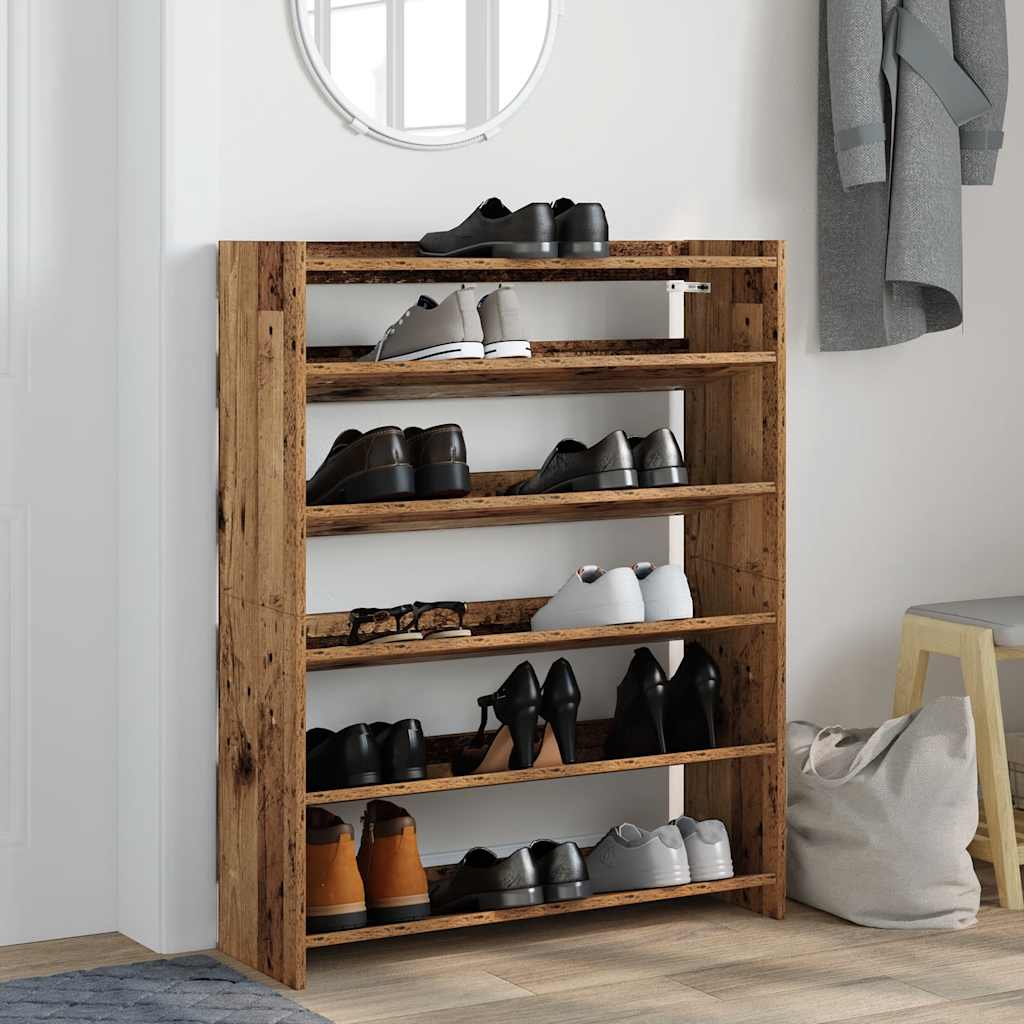 Étagère à chaussures vieux bois 80x25x100 cm bois d'ingénierie - XIOS