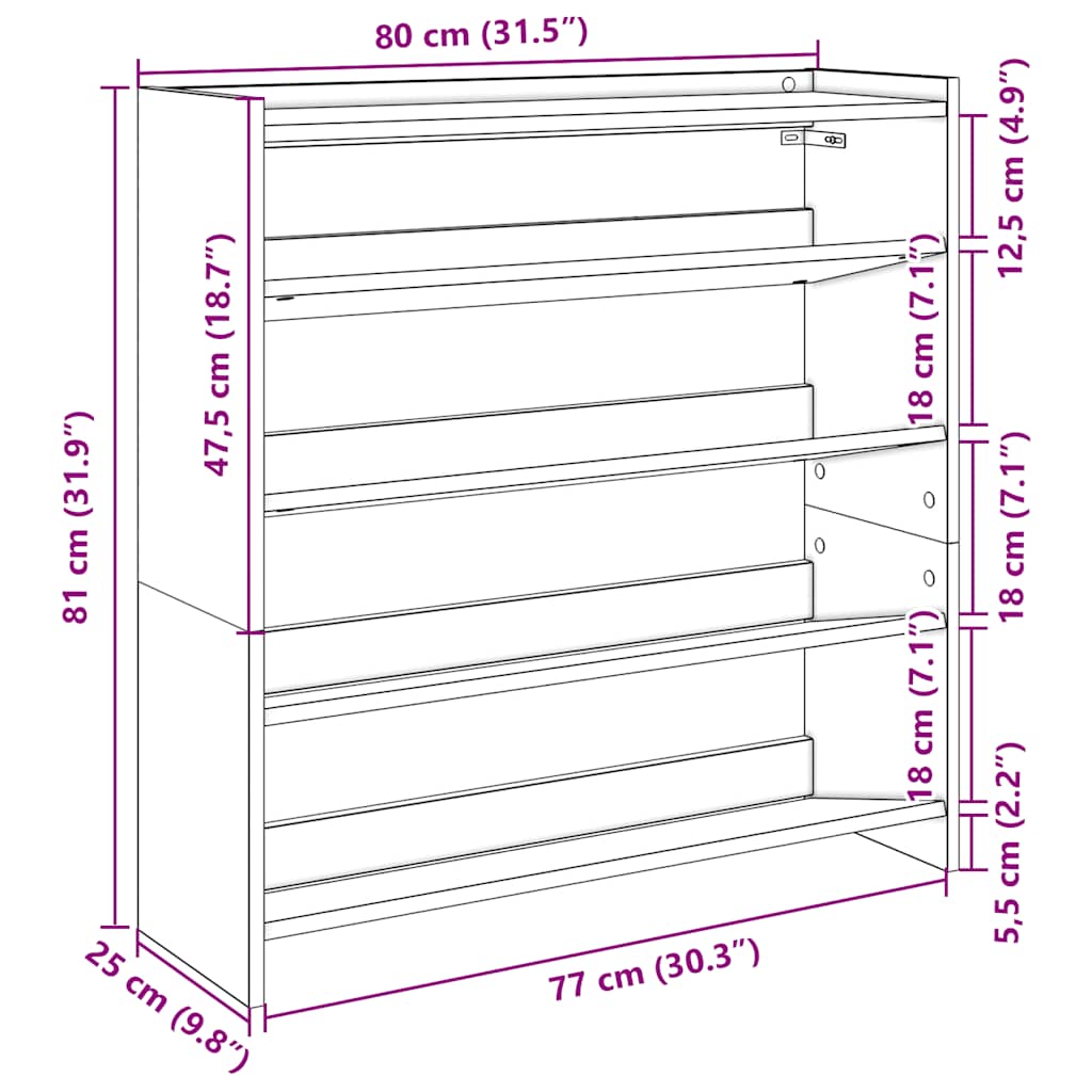 Étagère à chaussures chêne sonoma 80x25x81 cm bois ingénierie - XIOS
