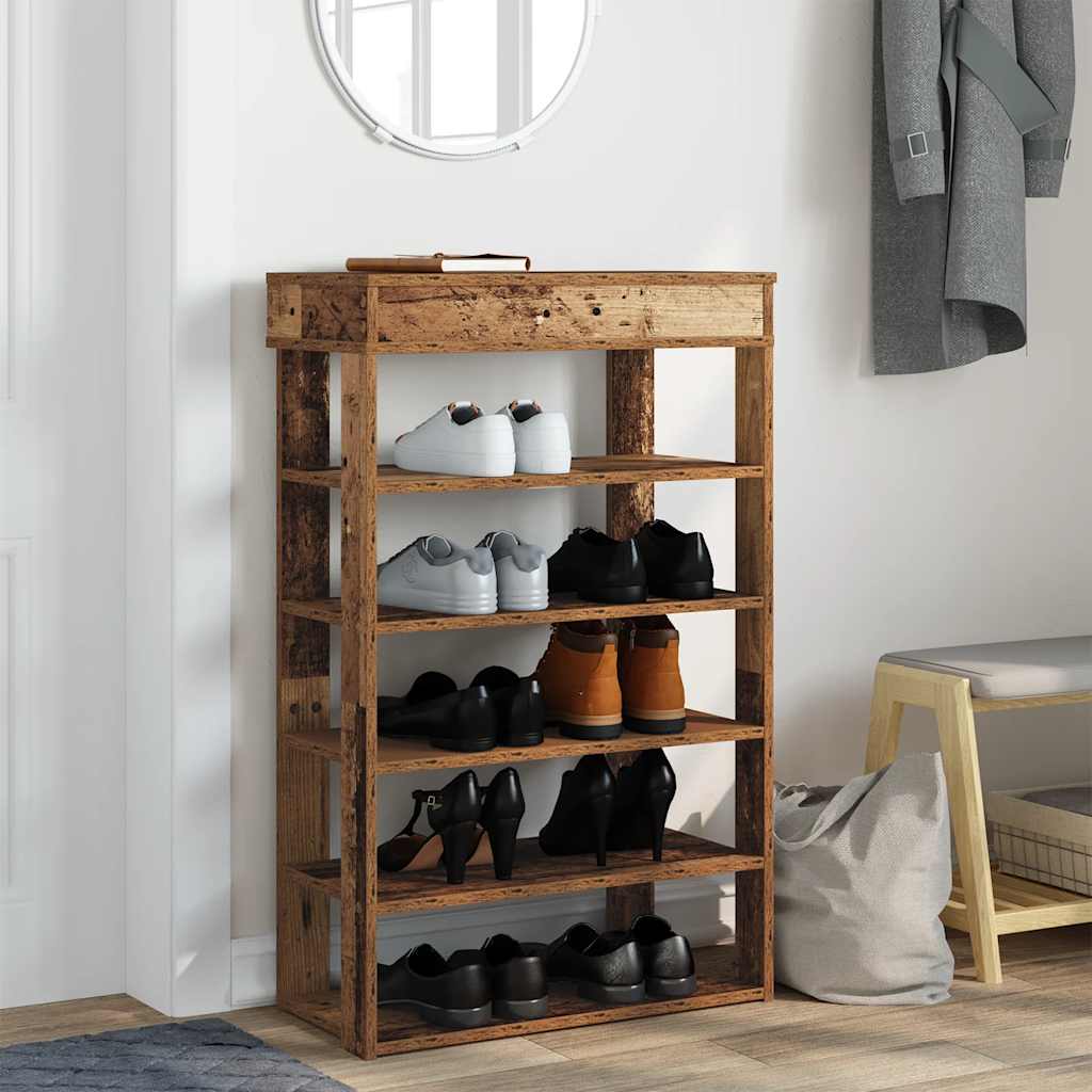 Étagère à chaussures vieux bois 60x30x98 cm bois d'ingénierie - XIOS