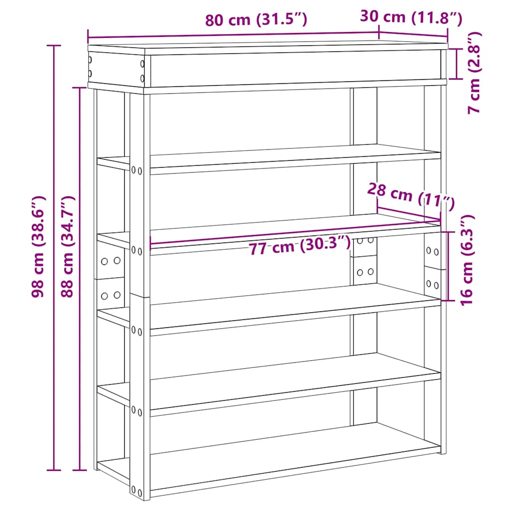 Étagère à chaussures sonoma gris 80x30x98 cm bois d'ingénierie - XIOS