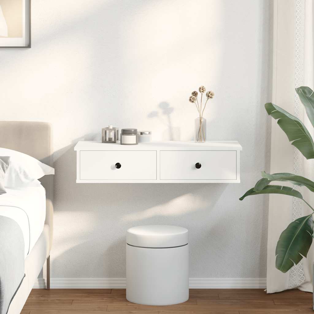 Étagère murale avec tiroirs blanc 80x34x17 cm bois d'ingénierie - XIOS