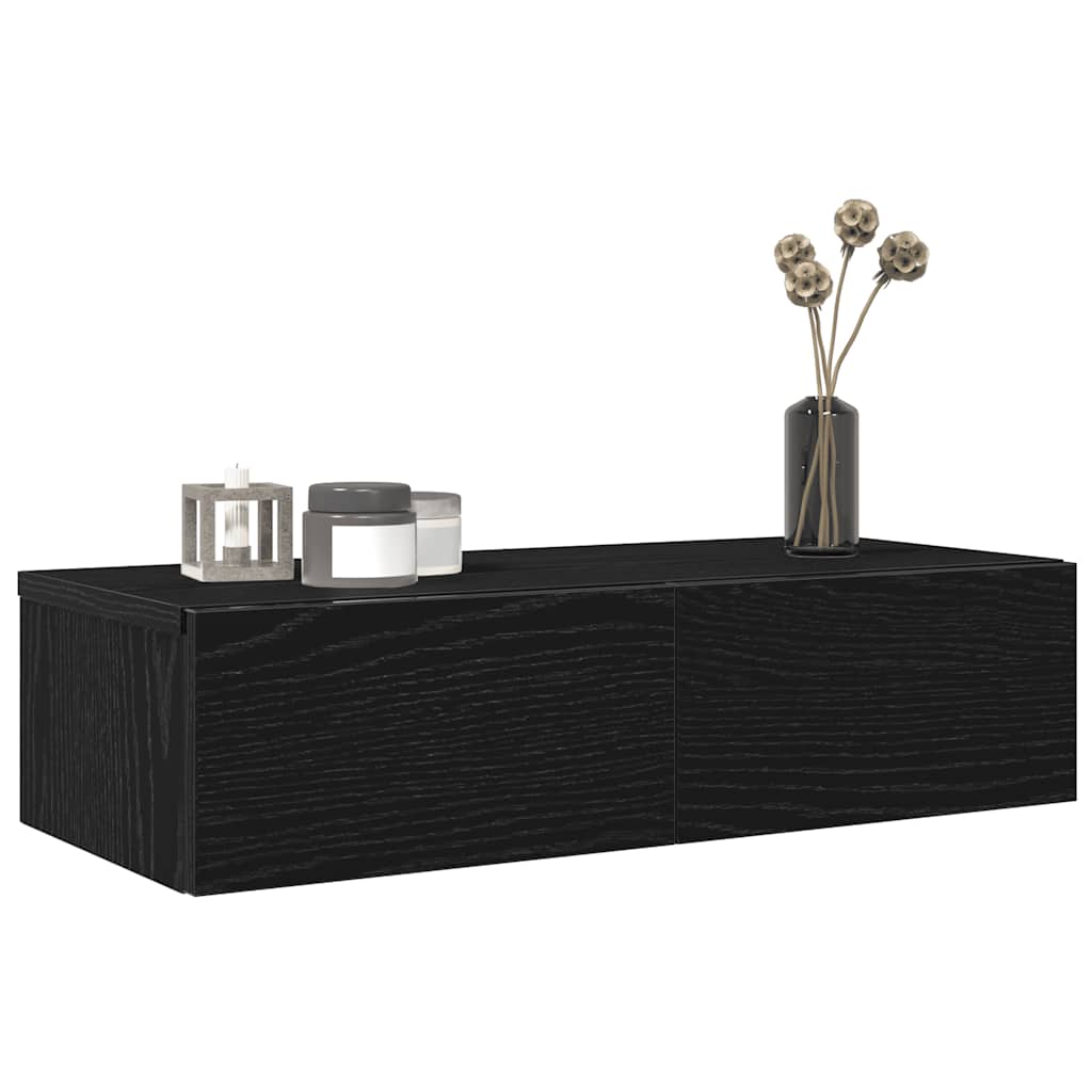 Étagère murale avec tiroirs noir 60x26,5x15cm bois d'ingénierie - XIOS