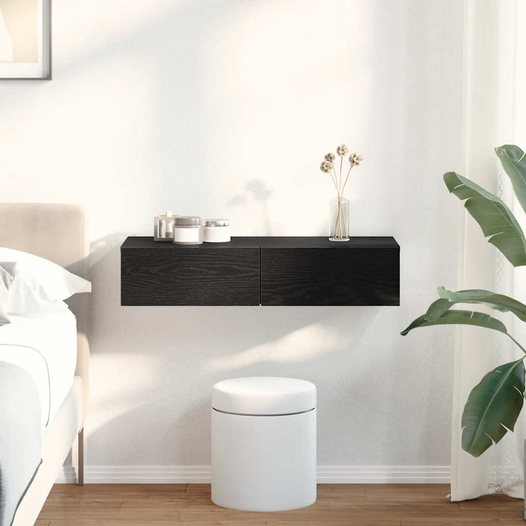 Étagère murale avec tiroirs noir 80x33x17 cm bois d'ingénierie - XIOS