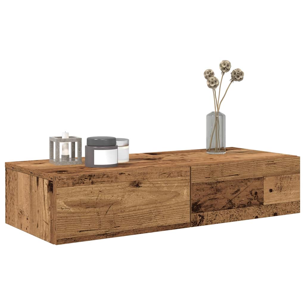 Étagère murale avec tiroirs vieux bois bois d'ingénierie - XIOS