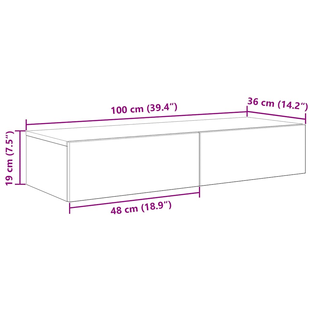 Étagère murale avec tiroirs blanc 100x36x19cm bois d'ingénierie - XIOS