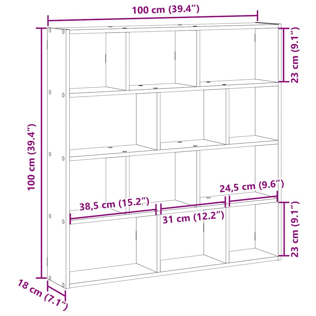 Étagère cube murale 12 compartiments chêne fumé bois ingénierie - XIOS