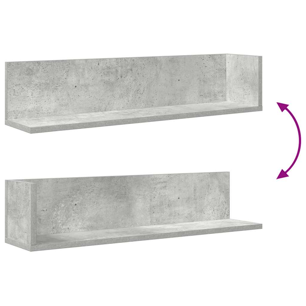 Étagères murales 2pcs gris béton 75x16,5x16,5cm bois ingénierie - XIOS