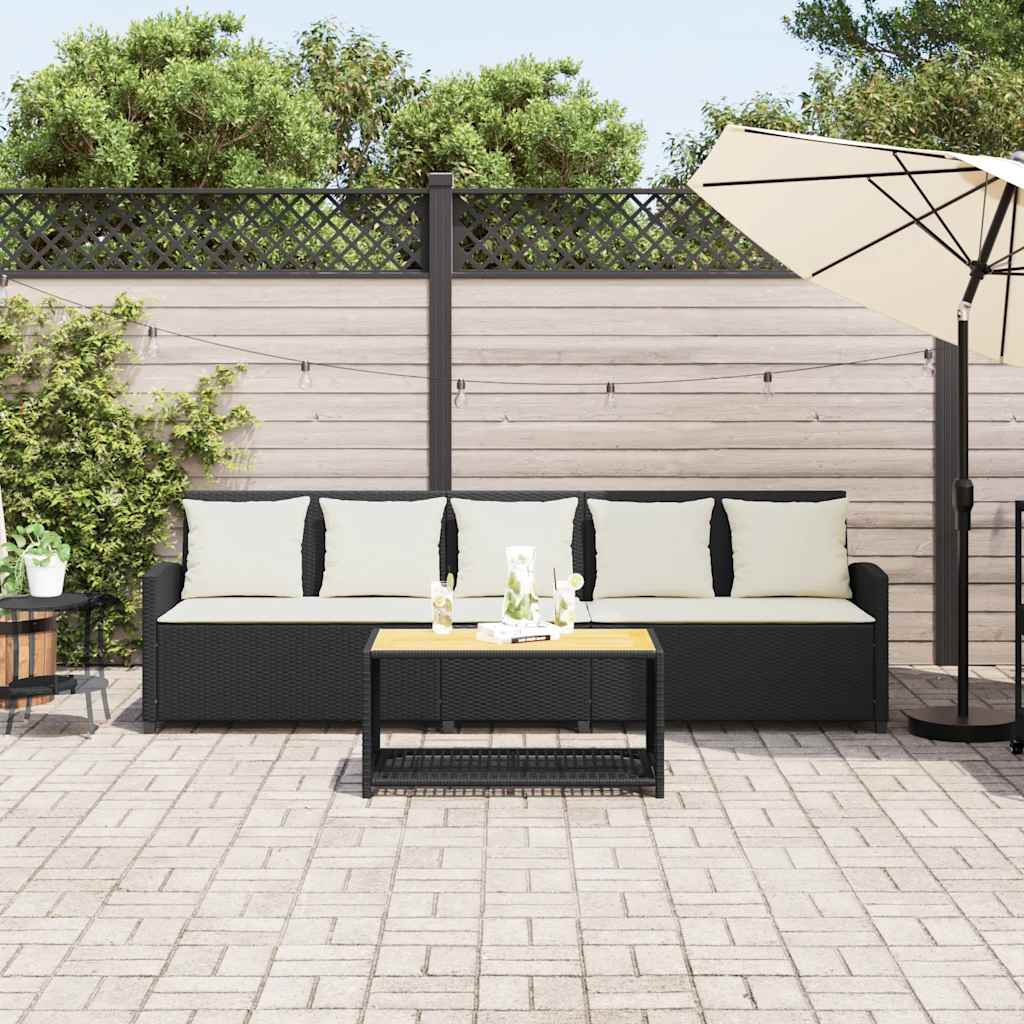 Canapé de jardin avec coussins 5 places noir résine tressée - XIOS