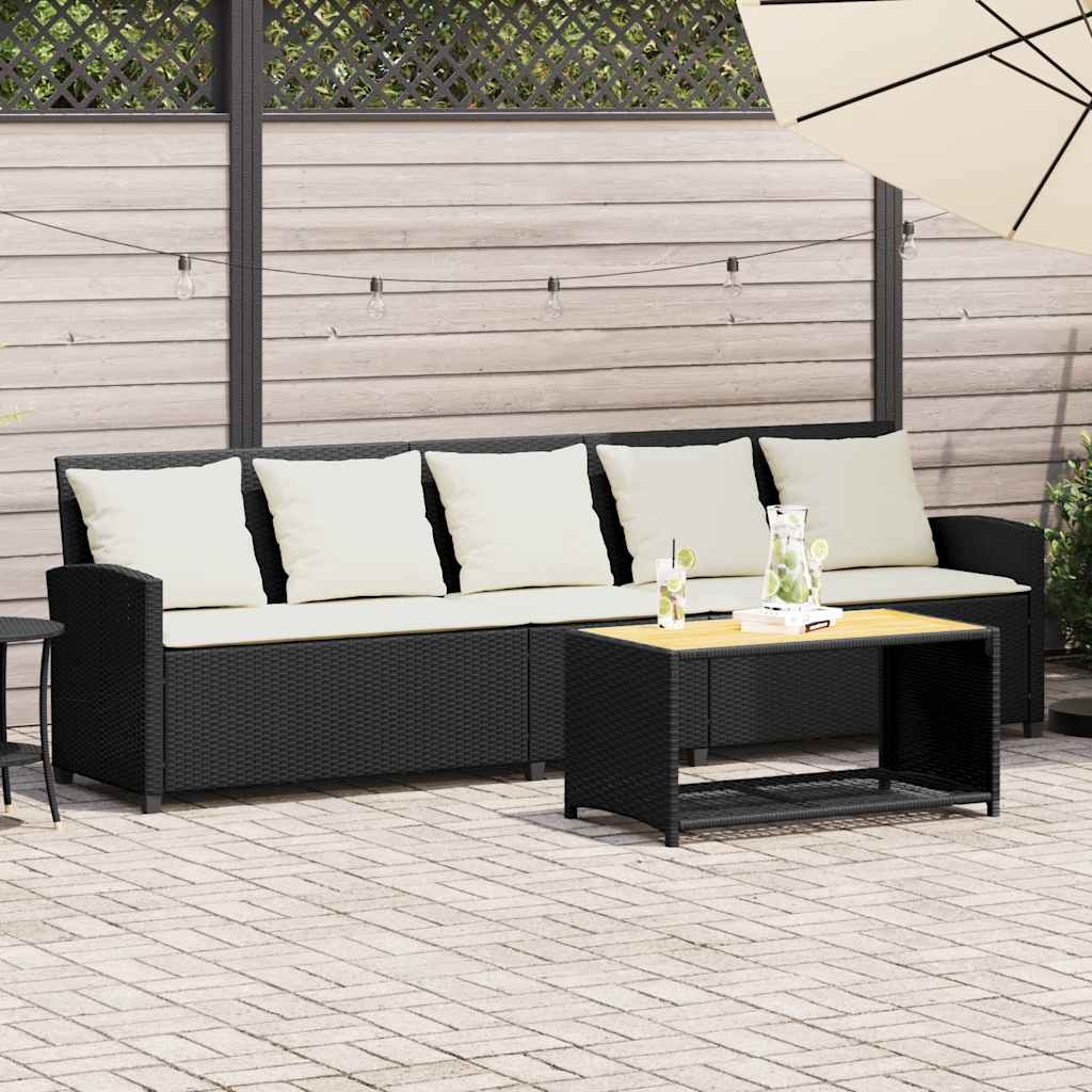 Canapé de jardin avec coussins 5 places noir résine tressée - XIOS