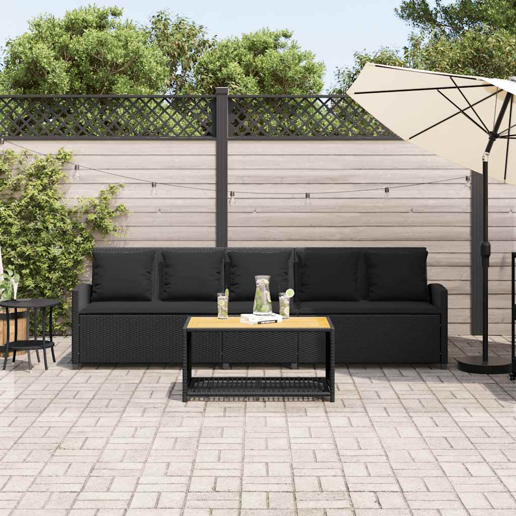 Canapé de jardin avec coussins 5 places noir résine tressée - XIOS