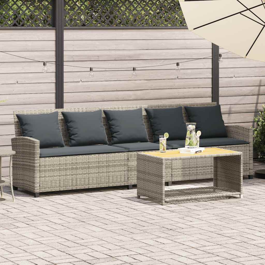 Canapé de jardin et coussins 5 places gris clair résine tressée - XIOS