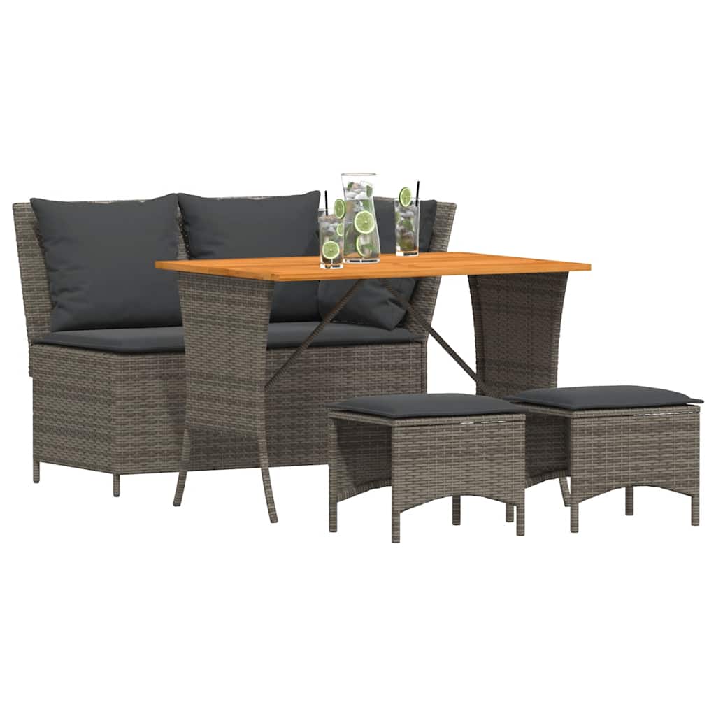 Ensemble à manger jardin 4pcs et coussins Gris Résine tressée - XIOS