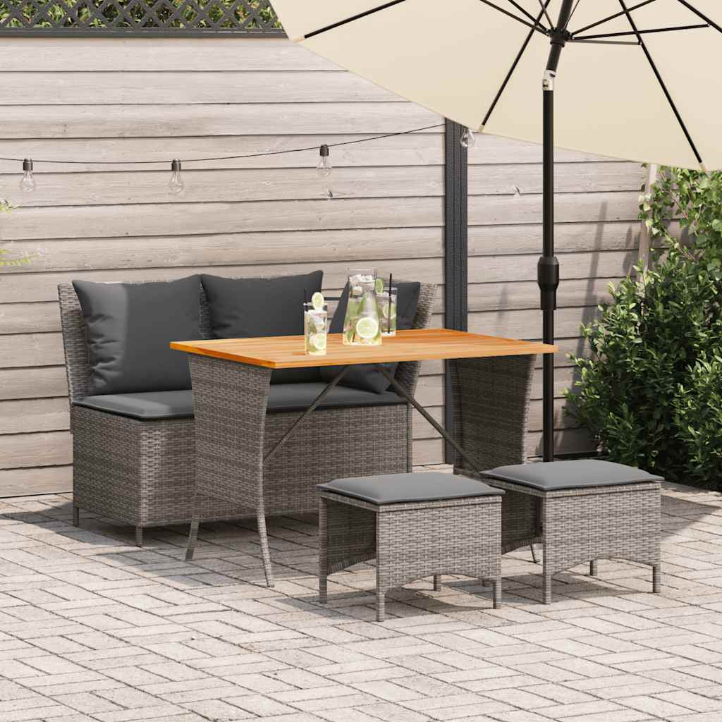 Ensemble à manger jardin 4pcs et coussins Gris Résine tressée - XIOS