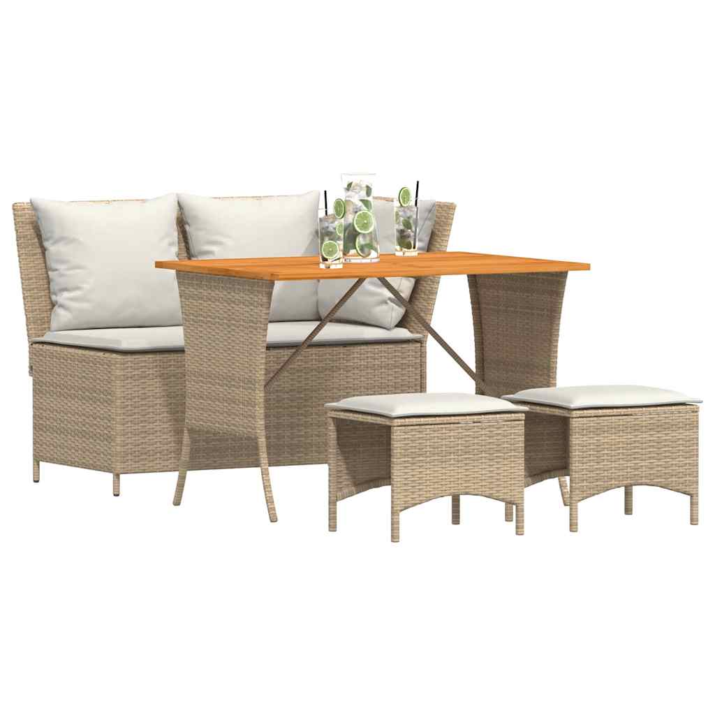 Ensemble à manger de jardin coussins 4 pcs beige résine tressée - XIOS