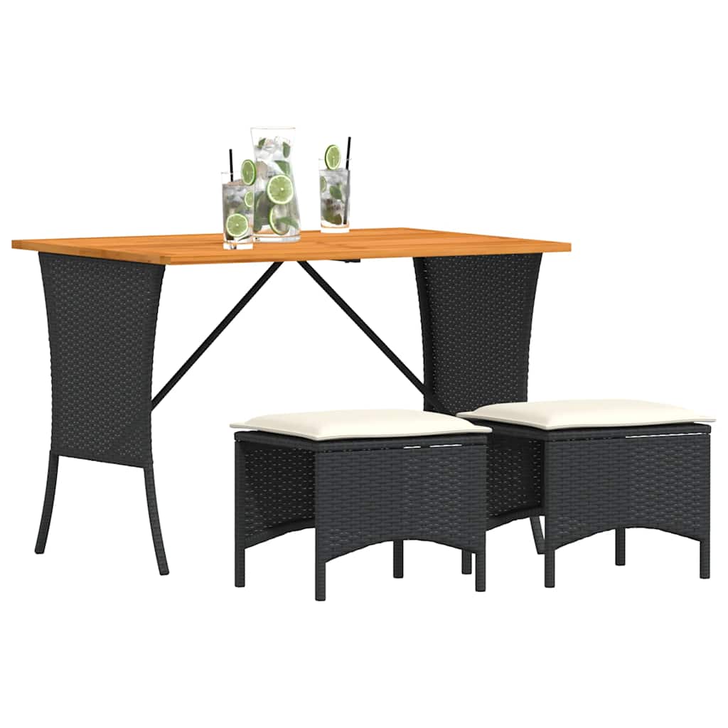Ensemble à manger de jardin avec coussins 3 pcs Noir - XIOS