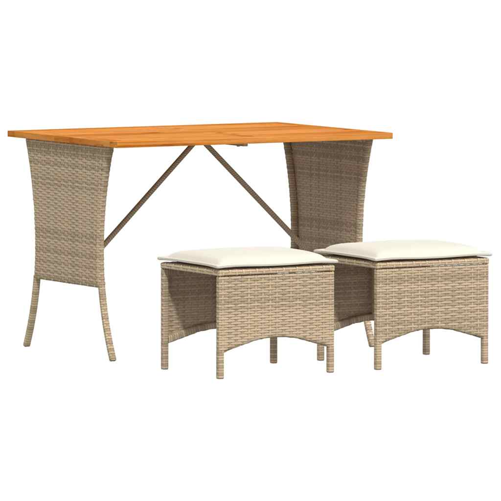 Ensemble à manger de jardin et coussins 3 pcs Beige poly rotin - XIOS