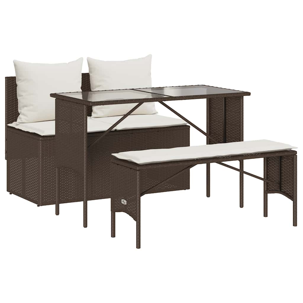Ensemble à manger de jardin 3 pcs et coussins marron poly rotin - XIOS