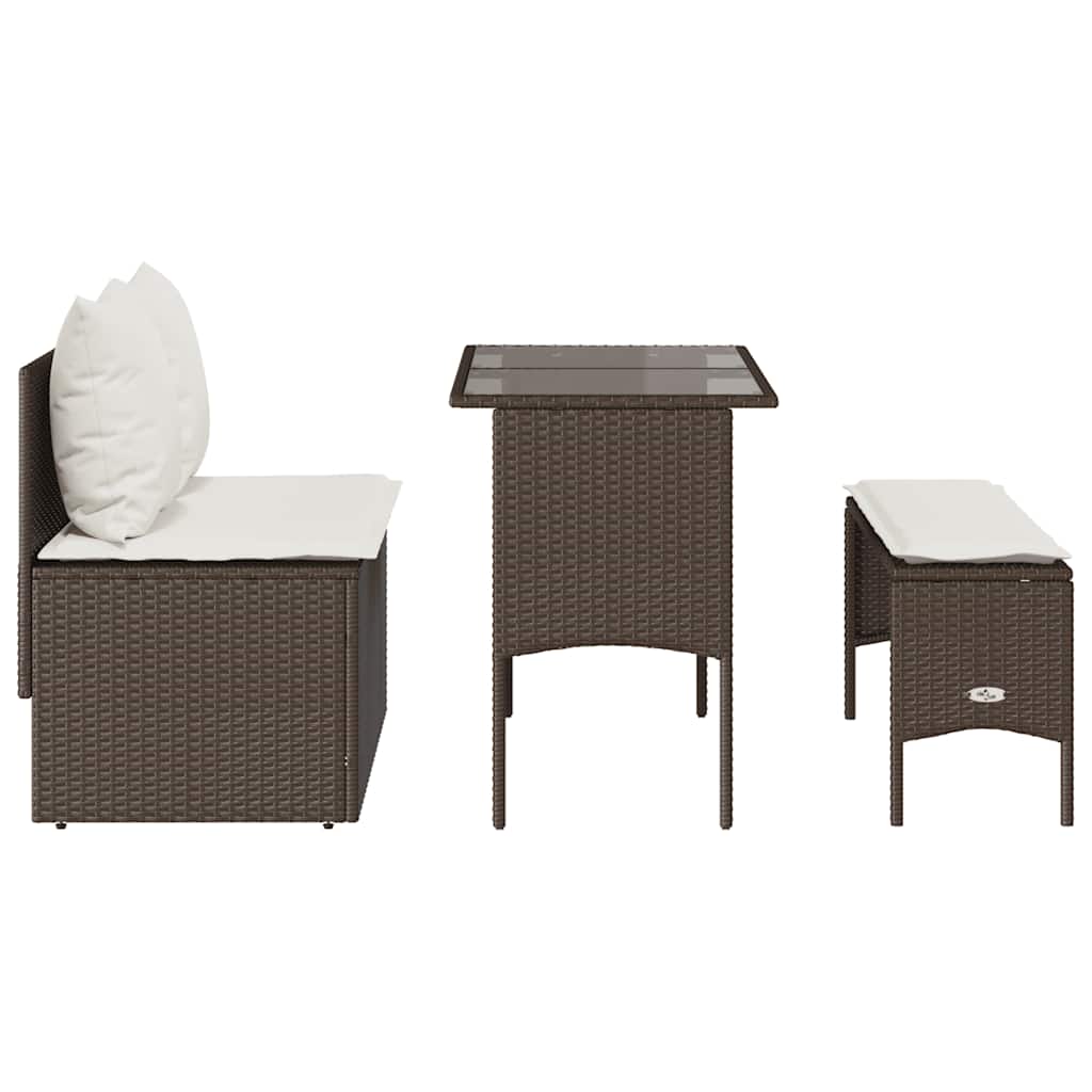 Ensemble à manger de jardin 3 pcs et coussins marron poly rotin - XIOS
