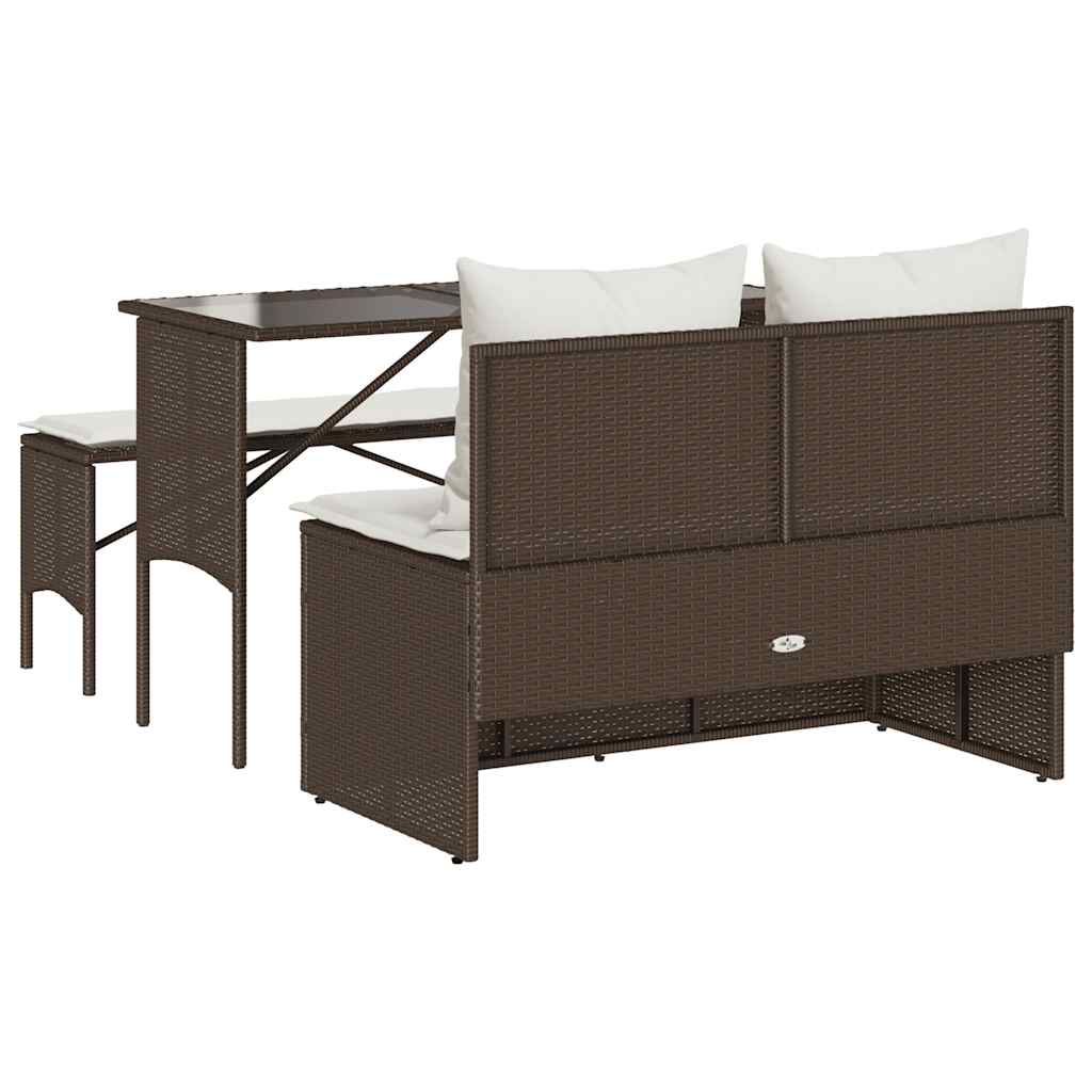 Ensemble à manger de jardin 3 pcs et coussins marron poly rotin - XIOS