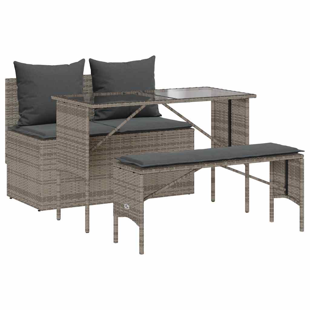 Ensemble à manger de jardin 3 pcs coussins gris résine tressée - XIOS